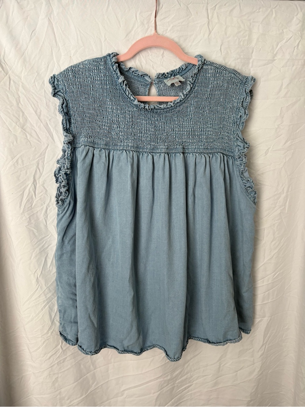 Light Blue Smocked Sleeveless Top